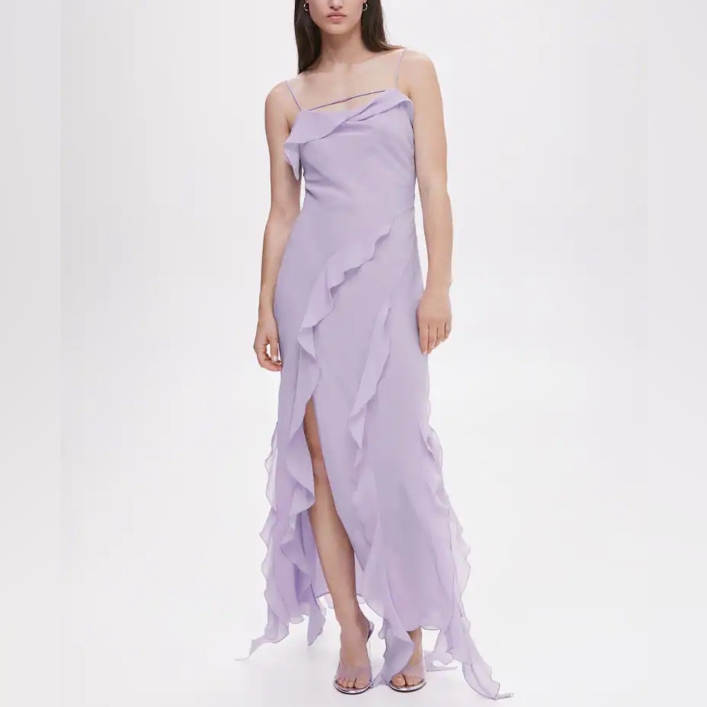Mango purple ruffle dress size Small w/ tags.